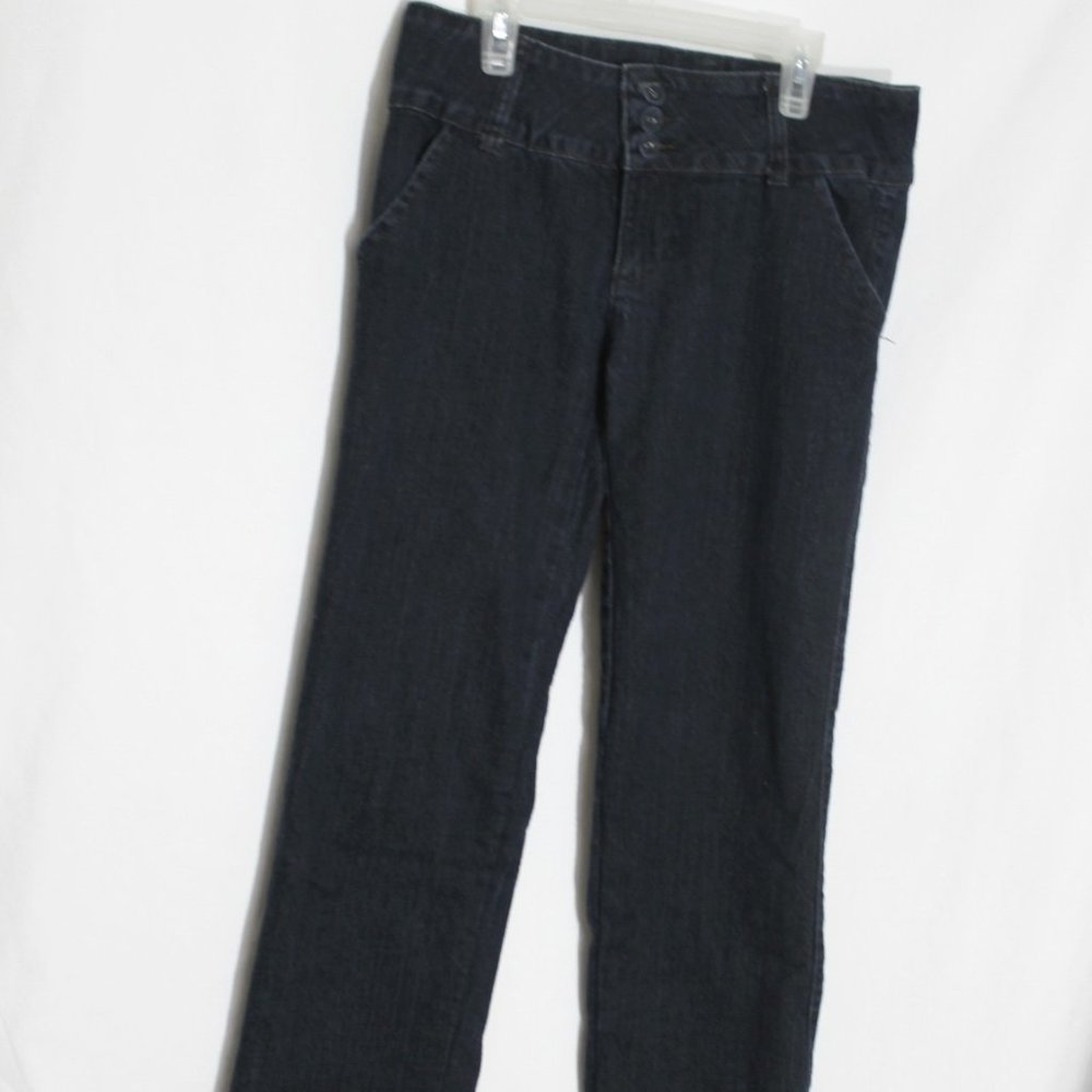 PINK DIAMOND Dark Blue Denim Jeans Size 7 Straight Leg Flat Front 3 Button Front
